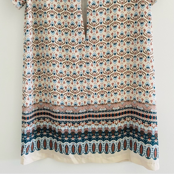 Lulus Botanical Beauty Beige Print Shift Dress Short Sleeves Mini Dress - Picture 9 of 16